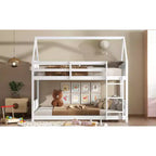 MAYEERTY Twin House Floor Bunk Bed with Headboards, Footboards and Guardrails Gray