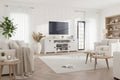 Farmhouse TV Stand for 75/80 Inch TVs, 70 Long Entertainment Center w/4 Storage Drawers & 3 Open Shelf, White Television Consoles Stands for Home