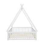 Lit au sol en forme de tente avec garde-corps et porte, blanc