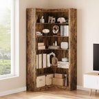 Corner Bookshelf, Farmhouse Corner Bookcase, L-Shaped Bookshelf Large Bookcase, 5 Tier Display Shelf Heavy Duty Bookcases, Bookshelves with Storage