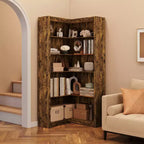 Étagère d'angle, Bibliothèque d'angle de style Ferme, Grande bibliothèque en forme de L, Étagère de présentation à 5 niveaux pour livres lourds, Bibliothèques avec rangement