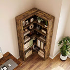 Étagère d'angle, Bibliothèque d'angle de style Ferme, Grande bibliothèque en forme de L, Étagère de présentation à 5 niveaux pour livres lourds, Bibliothèques avec rangement
