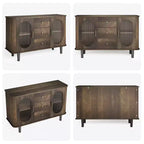 Buffet de cuisine/salle à manger de 119,4 cm avec portes en verre cannelé et 3 tiroirs, crédence de style scandinave avec étagères réglables