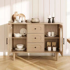 Buffet de cuisine/salle à manger de 119,4 cm avec portes en verre cannelé et 3 tiroirs, crédence de style scandinave avec étagères réglables