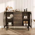 Buffet de cuisine/salle à manger de 119,4 cm avec portes en verre cannelé et 3 tiroirs, crédence de style scandinave avec étagères réglables