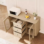 Buffet de cuisine/salle à manger de 119,4 cm avec portes en verre cannelé et 3 tiroirs, crédence de style scandinave avec étagères réglables