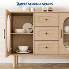 Buffet de cuisine/salle à manger de 119,4 cm avec portes en verre cannelé et 3 tiroirs, crédence de style scandinave avec étagères réglables