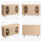 Buffet de cuisine/salle à manger de 119,4 cm avec portes en verre cannelé et 3 tiroirs, crédence de style scandinave avec étagères réglables