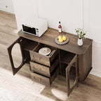 Buffet de cuisine/salle à manger de 119,4 cm avec portes en verre cannelé et 3 tiroirs, crédence de style scandinave avec étagères réglables