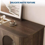 Buffet de cuisine/salle à manger de 119,4 cm avec portes en verre cannelé et 3 tiroirs, crédence de style scandinave avec étagères réglables