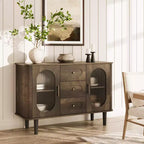 47 Sideboard Buffet Cabinet with Fluted Glass Doors & 3 Drawers, Mid-Century Credenza with Adjustable Shelves for Kitchen, Dining Room