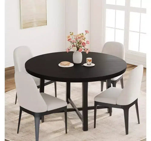 Table de salle à manger ronde de 119,4 cm, table à manger industrielle pour 4 à 6 personnes, table de cuisine en bois avec cadre métallique robuste, table de cuisine circulaire pour la maison, sans chaises
