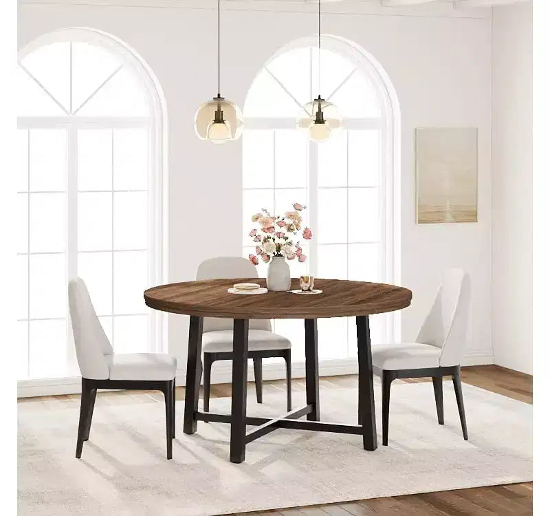 Table de salle à manger ronde de 119,4 cm, table à manger industrielle pour 4 à 6 personnes, table de cuisine en bois avec cadre métallique robuste, table de cuisine circulaire pour la maison, sans chaises