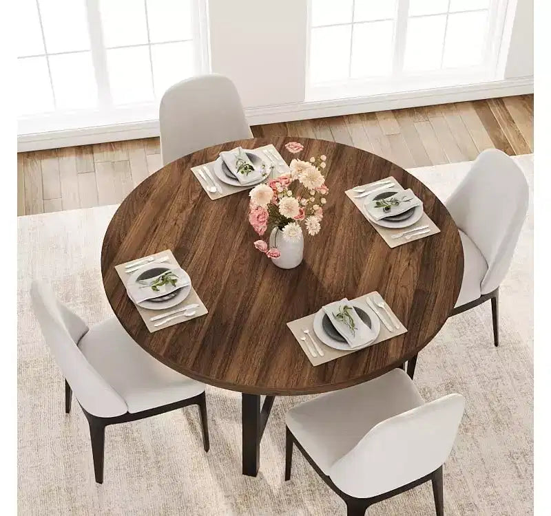 Table de salle à manger ronde de 119,4 cm, table à manger industrielle pour 4 à 6 personnes, table de cuisine en bois avec cadre métallique robuste, table de cuisine circulaire pour la maison, sans chaises