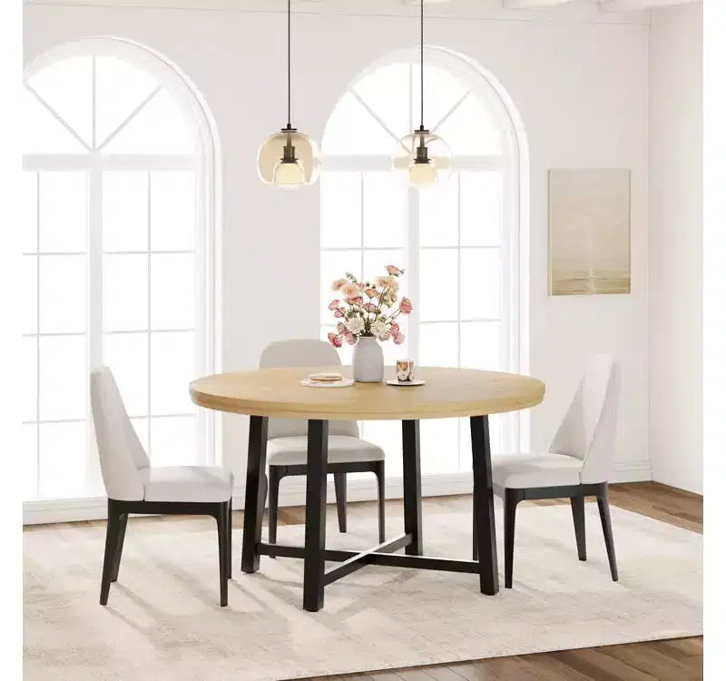 Table de salle à manger ronde de 119,4 cm, table à manger industrielle pour 4 à 6 personnes, table de cuisine en bois avec cadre métallique robuste, table de cuisine circulaire pour la maison, sans chaises