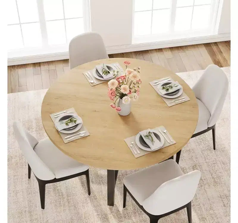 Table de salle à manger ronde de 119,4 cm, table à manger industrielle pour 4 à 6 personnes, table de cuisine en bois avec cadre métallique robuste, table de cuisine circulaire pour la maison, sans chaises