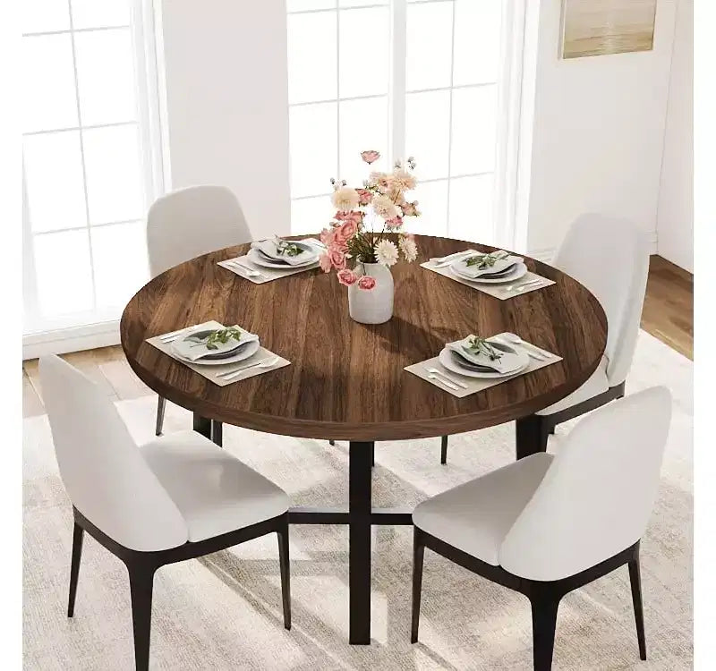 Table de salle à manger ronde de 119,4 cm, table à manger industrielle pour 4 à 6 personnes, table de cuisine en bois avec cadre métallique robuste, table de cuisine circulaire pour la maison, sans chaises