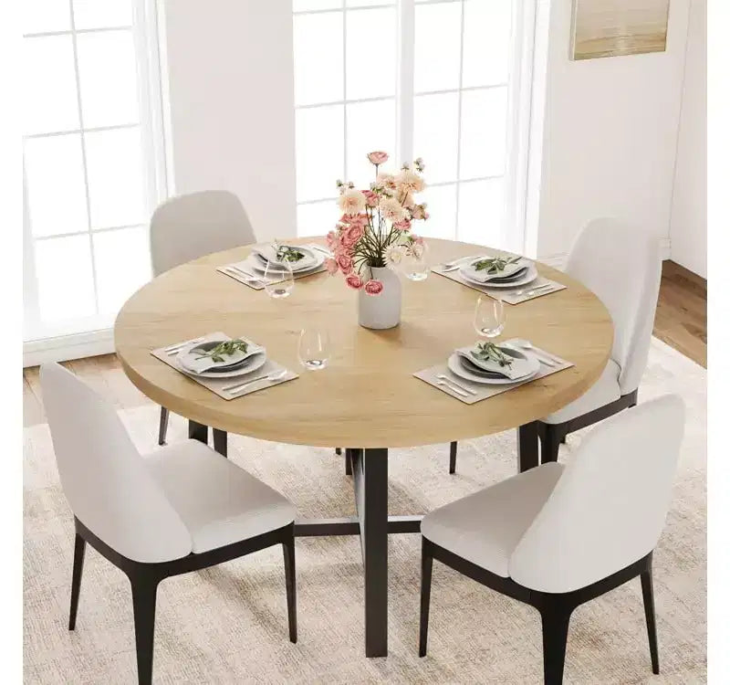 Table de salle à manger ronde de 119,4 cm, table à manger industrielle pour 4 à 6 personnes, table de cuisine en bois avec cadre métallique robuste, table de cuisine circulaire pour la maison, sans chaises