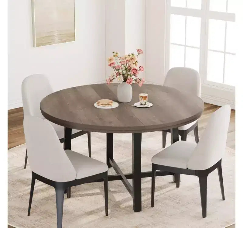 Table de salle à manger ronde de 119,4 cm, table à manger industrielle pour 4 à 6 personnes, table de cuisine en bois avec cadre métallique robuste, table de cuisine circulaire pour la maison, sans chaises