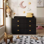 Nursery Changing Table - 6-Drawer with Waterproof Top, Anti-Tip Design & Safety Rails, Non-Toxic MDF