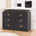 Table à langer pour chambre d'enfant - 6 tiroirs avec plateau imperméable, dispositif anti-basculement et barres de sécurité, MDF non toxique