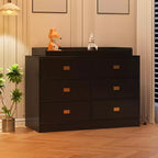 Table à langer pour chambre d'enfant - 6 tiroirs avec plateau imperméable, dispositif anti-basculement et barres de sécurité, MDF non toxique