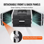 Flight case rack 6U, profondeur standard 19 pouces, avec roulettes en ABS, verrous papillons robustes, face avant détachable, noir