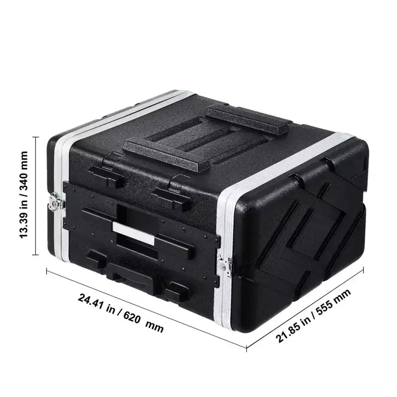 Flight case rack 6U, profondeur standard 19 pouces, avec roulettes en ABS, verrous papillons robustes, face avant détachable, noir