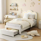 Twin Upholstered Bed Frame with Smart LED and Adjustable Bear Headboard, Velvet Platform Bed