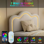 Cadre de lit double rembourré avec LED intelligente et tête de lit d'ours réglable, lit plateforme en velours