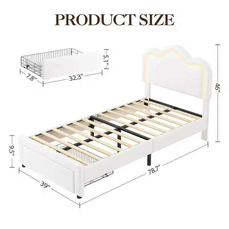 Cadre de lit double rembourré avec LED intelligente et tête de lit d'ours réglable, lit plateforme en velours