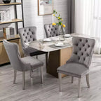 Chaises de salle à manger modernes en velours avec revêtement capitonné haut de gamme, cadre en bois massif et pieds plaqués en acier inoxydable chromé