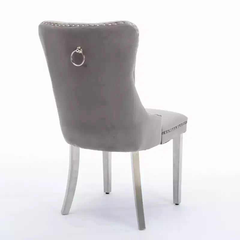 Chaises de salle à manger modernes en velours avec revêtement capitonné haut de gamme, cadre en bois massif et pieds plaqués en acier inoxydable chromé