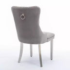 Chaises de salle à manger modernes en velours avec revêtement capitonné haut de gamme, cadre en bois massif et pieds plaqués en acier inoxydable chromé