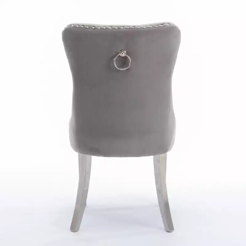 Chaises de salle à manger modernes en velours avec revêtement capitonné haut de gamme, cadre en bois massif et pieds plaqués en acier inoxydable chromé