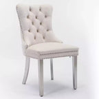 Chaises de salle à manger modernes en velours avec revêtement capitonné haut de gamme, cadre en bois massif et pieds plaqués en acier inoxydable chromé