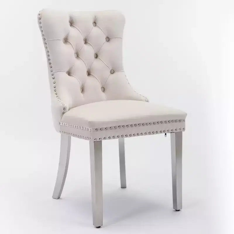 Chaises de salle à manger modernes en velours avec revêtement capitonné haut de gamme, cadre en bois massif et pieds plaqués en acier inoxydable chromé