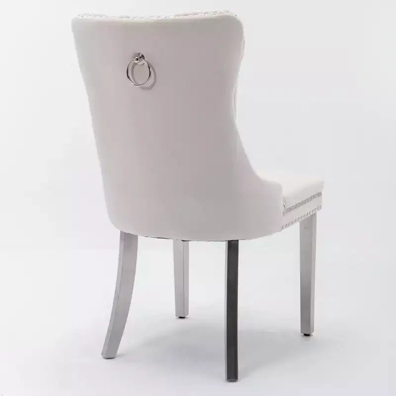 Chaises de salle à manger modernes en velours avec revêtement capitonné haut de gamme, cadre en bois massif et pieds plaqués en acier inoxydable chromé