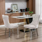 Zeus & Ruta Set of 2 Modern Velvet Dining Chairs with High-end Tufted Upholstery, Solid Wood Frame & Chrome Stainless Steel Plating Legs