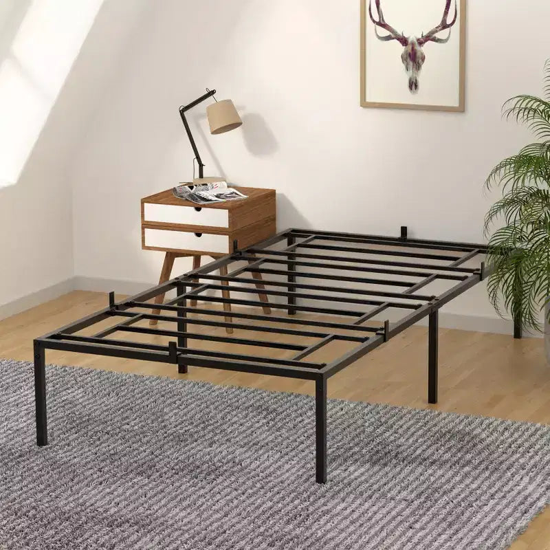 Cadre de lit en métal, plateforme de lit simple sans sommier tapissier, avec support de lattes métalliques, assemblage facile, rangement sous le lit