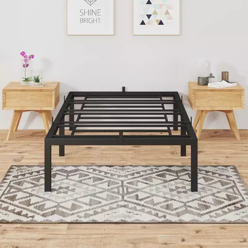 Cadre de lit en métal, plateforme de lit simple sans sommier tapissier, avec support de lattes métalliques, assemblage facile, rangement sous le lit