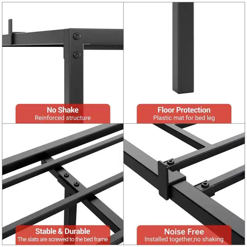 Cadre de lit en métal, plateforme de lit simple sans sommier tapissier, avec support de lattes métalliques, assemblage facile, rangement sous le lit
