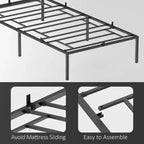 Cadre de lit en métal, plateforme de lit simple sans sommier tapissier, avec support de lattes métalliques, assemblage facile, rangement sous le lit
