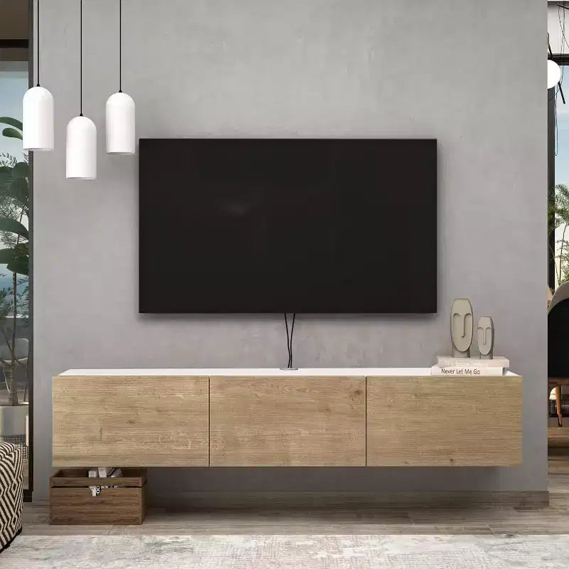 Meuble TV mural flottant pour téléviseurs jusqu'à 75 pouces, blanc