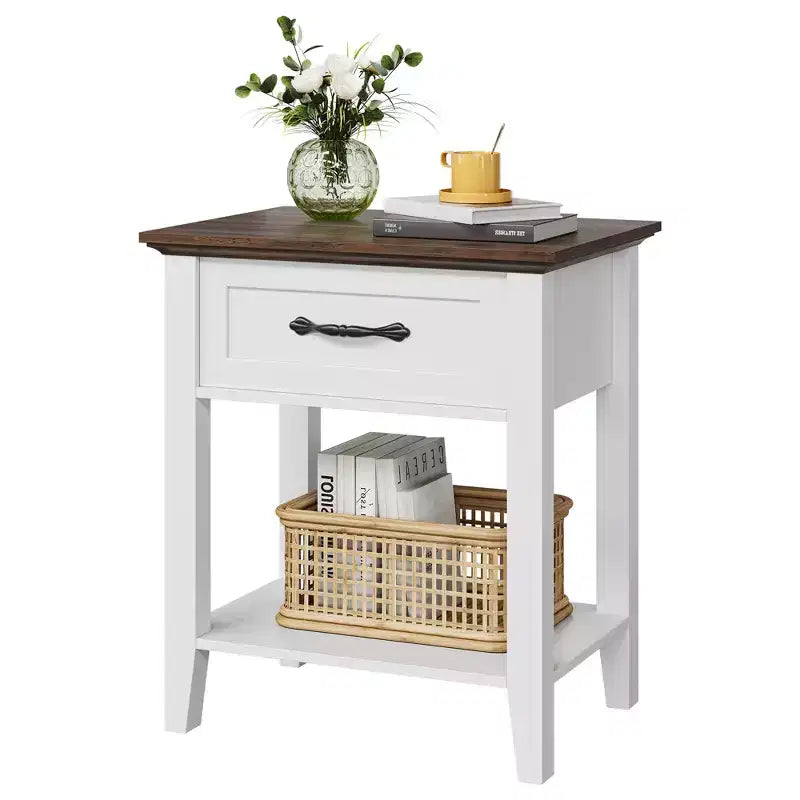 Table de chevet, Table d'appoint polyvalente pour chambre, Table de chevet en bois avec 1 tiroir et étagère de rangement ouverte, Bureau, Canapé, Petits espaces