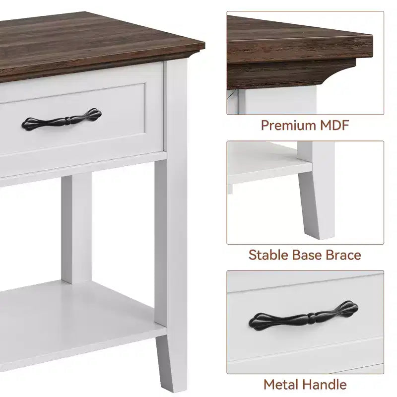 Table de chevet, Table d'appoint polyvalente pour chambre, Table de chevet en bois avec 1 tiroir et étagère de rangement ouverte, Bureau, Canapé, Petits espaces