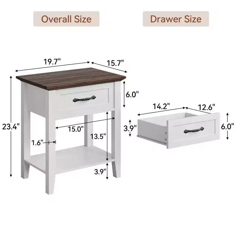 Table de chevet, Table d'appoint polyvalente pour chambre, Table de chevet en bois avec 1 tiroir et étagère de rangement ouverte, Bureau, Canapé, Petits espaces