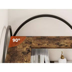 Bibliothèque d'angle en L à cinq niveaux avec étagères de rangement en bois et métal. Meuble de rangement peu encombrant adapté aux salons et aux chambres.