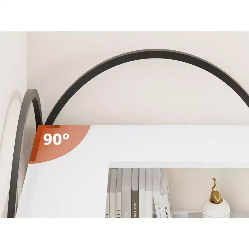 Bibliothèque d'angle en L à cinq niveaux avec étagères de rangement en bois et métal. Meuble de rangement peu encombrant adapté aux salons et aux chambres.