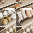 Meuble à chaussures basculant avec étagères en bois réglables, idéal pour les entrées, les couloirs et les salons comme solution de rangement de chaussures discrète.